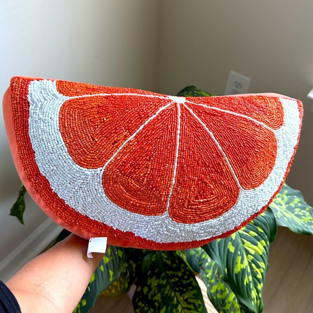 Orange Slice Beaded Accent Pillow